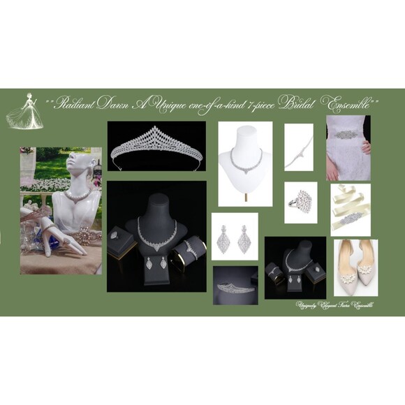 "Radiant Dawn: A Unique 7-Piece One-of-a-Kind Tiara Bridal Ensemble" - Picture 1 of 16